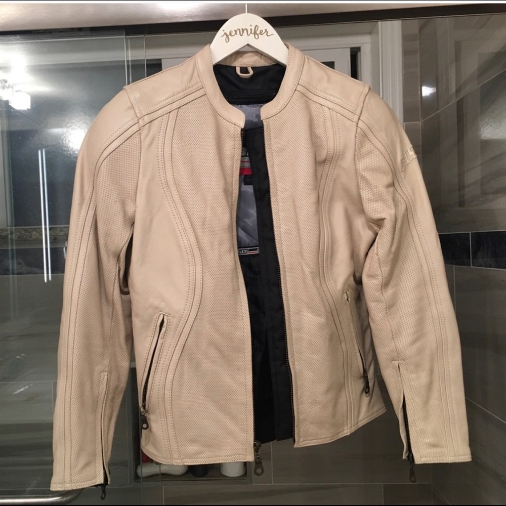 Real leather motorcycle jacket, padded for safety